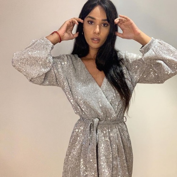 Dynamite Dresses & Skirts - The Ruby Sequin Wrap Dress from Dynamite